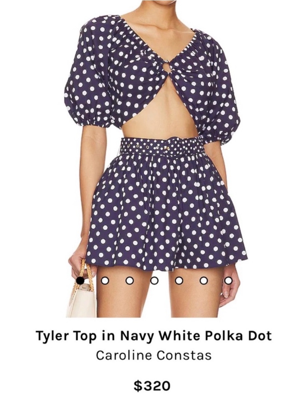 Caroline Constas Navy and White Polka Dot Crop Top